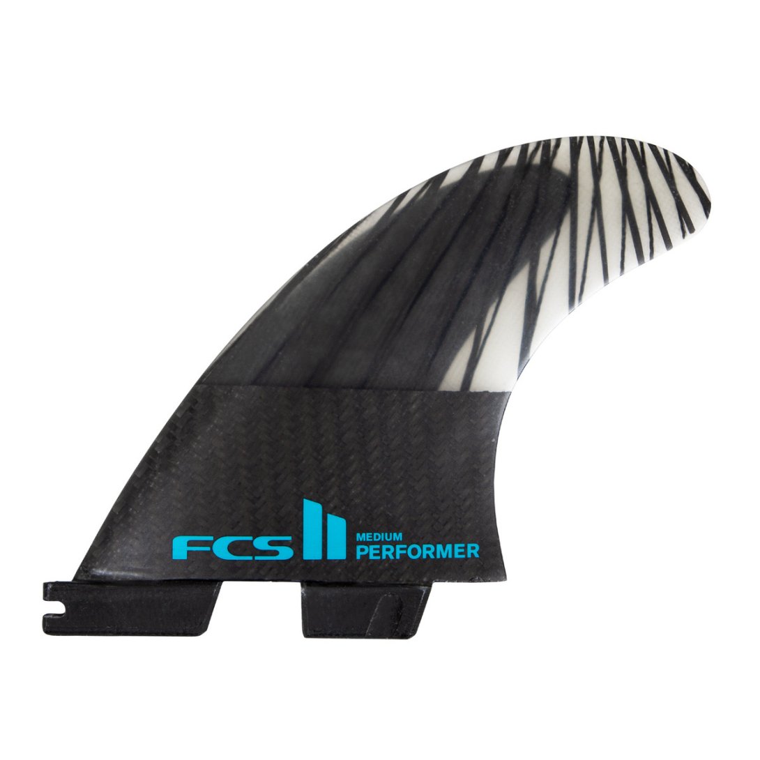FCS II PERFORMER PC CARBON LARGE BLACK/TEAL TRI FINS