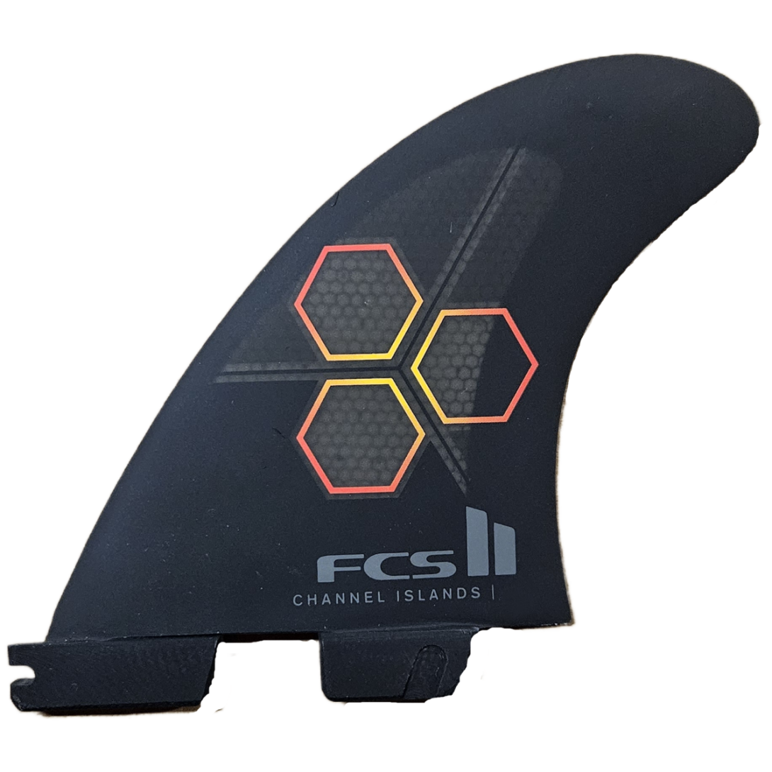 FCS II CHANNEL ISLAND PC LARGE BLACK/FLAME TRI-QUAD FINS NEW